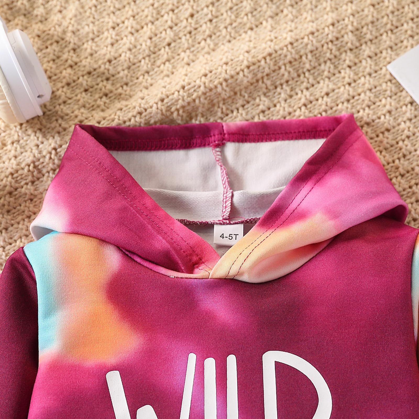 Conjunto de ropa para niñas de 4 a 8 años, con estampado de letras, teñido anudado, camiseta de manga larga y pantalones largos de teñido anudado
