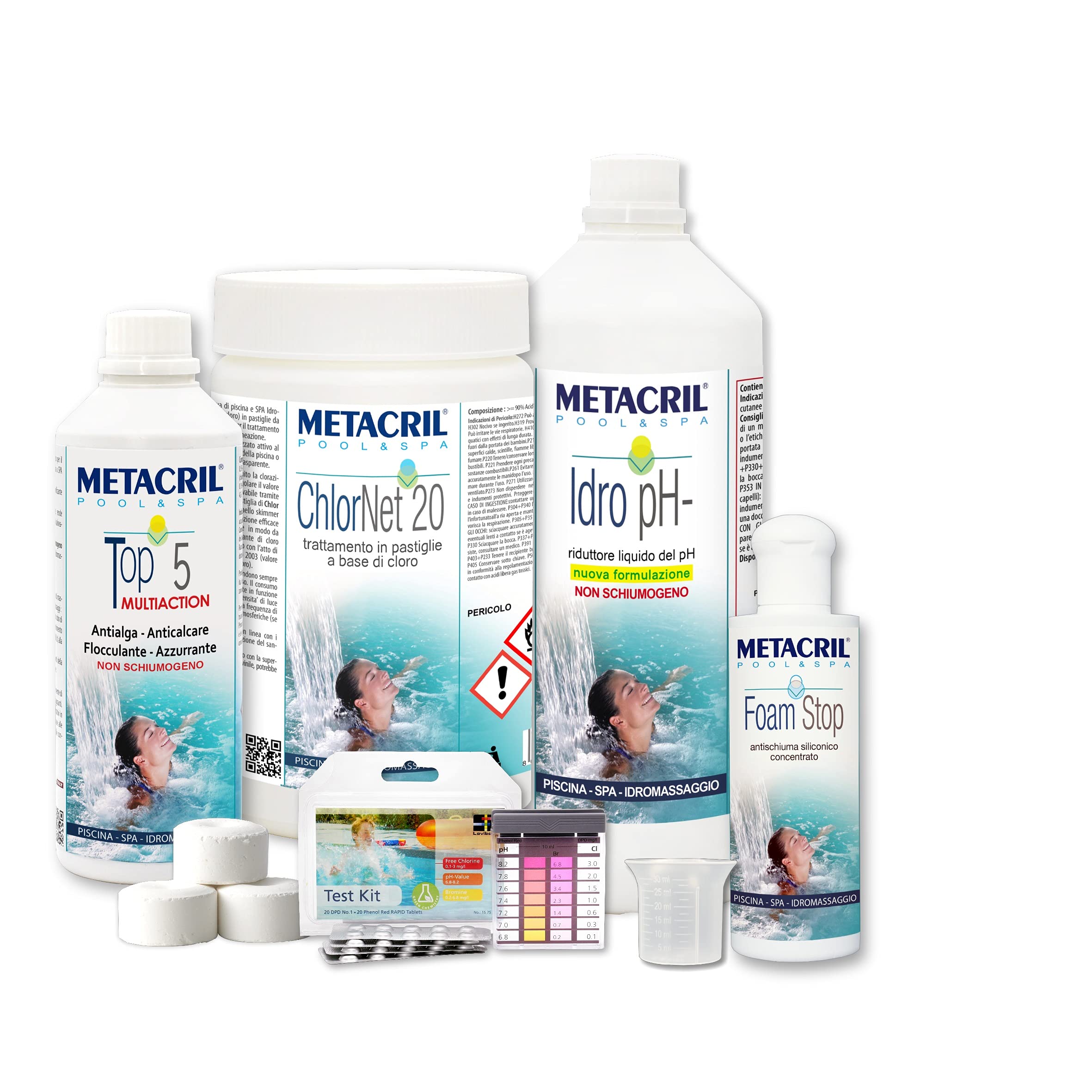 Metacril Easy Kit Cloro, Trattamento Completo per Piscina e Spa - 3 Kg | a Base di Cloro, in Pastiglie da 20 gr, per Piscina e Spa Idromassaggio di Tutte le Marche