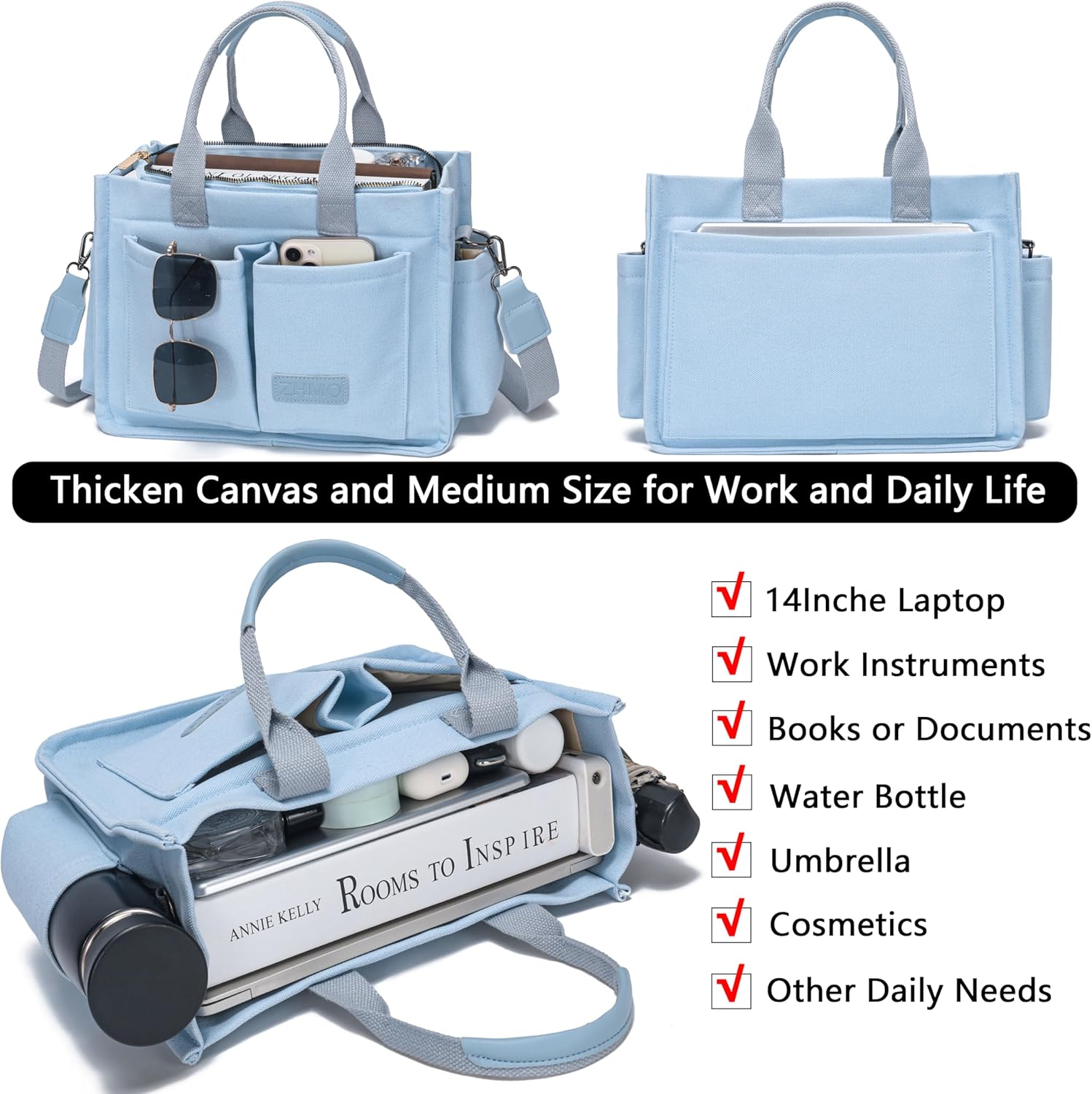 Canvas Tote Bag for Women,Women's Bags Crossbody Bags Work Laptop Tote Bag Large Handbags Purse for Travel Nurse Teacher - Image 4