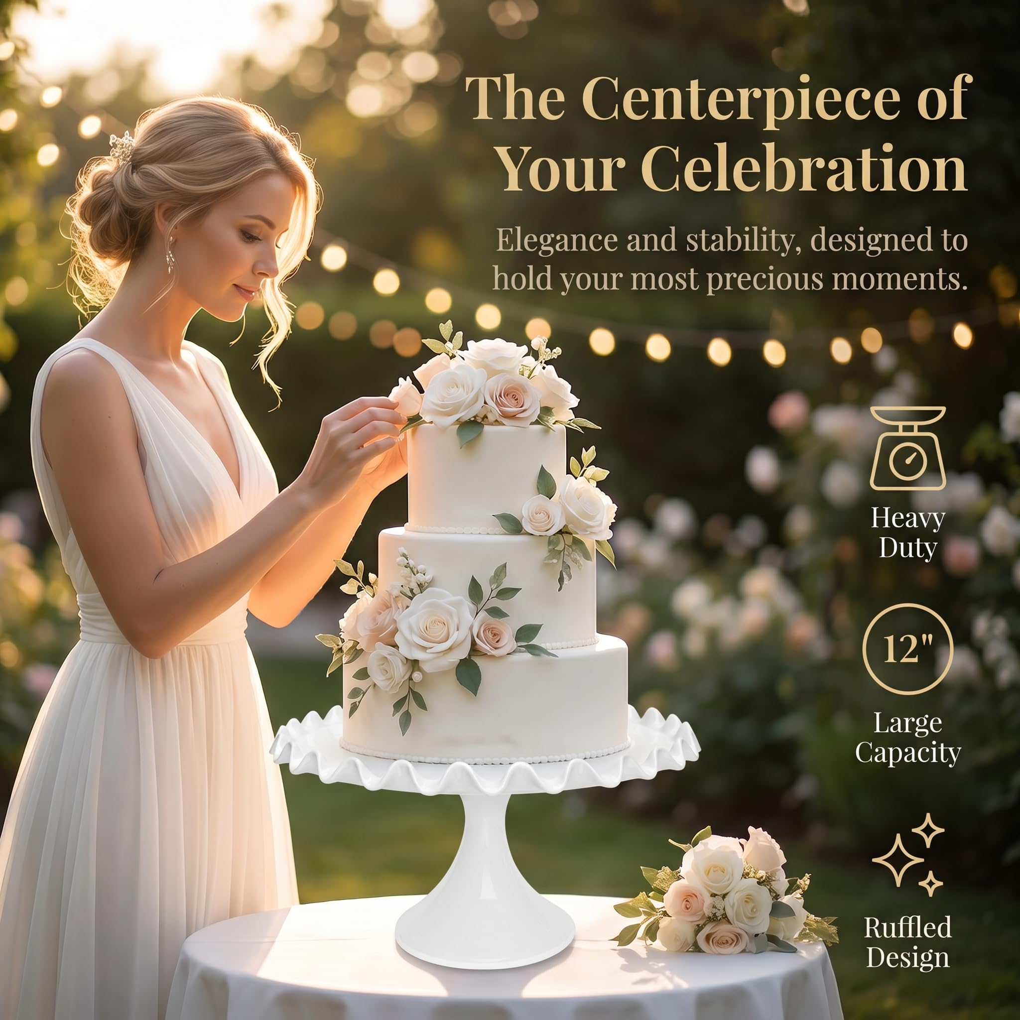 Soporte redondo de porcelana para tartas de 12 pulgadas, soporte de postre blanco para bodas, fiestas de cumpleaños