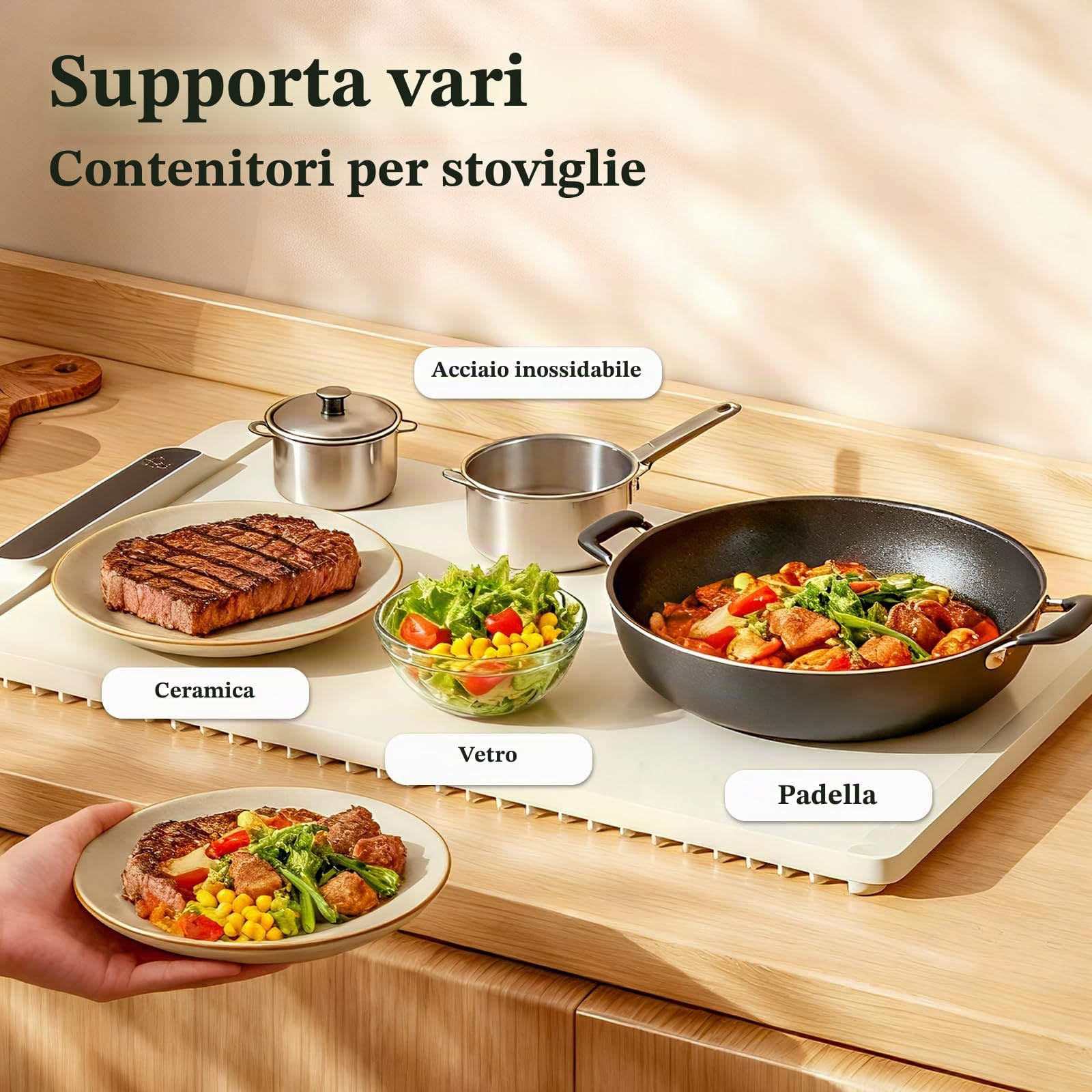 Scaldalibo elettrico con temperatura regolabile 35-100 ℃ e timer da 4 ore, 6 modalità di riscaldamento con protezione per bambini, riscaldamento su tutta la superficie, per feste a buffet in famiglia