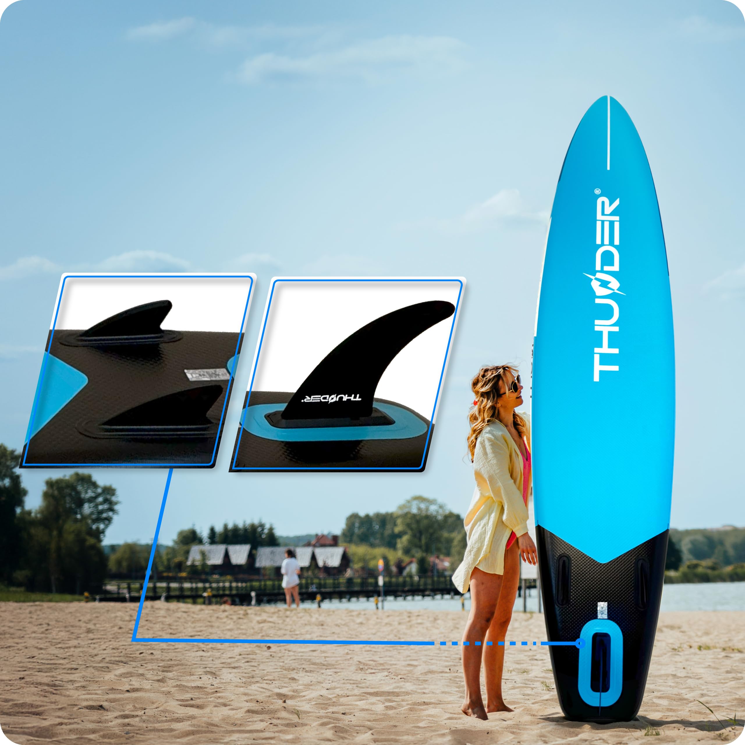 THUNDER SUP Board Gonfiabile 320 cm con Sedile da Kayak – Set Stand Up Paddle Board con Pagaia, Pompa e Zaino – Extra Stabile, Antiscivolo e Ideale per Adulti e Principianti