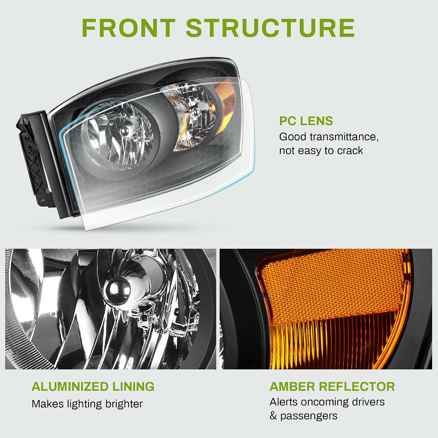 AUTOSAVER88 Headlight Assembly Compatible with 2006-2008 Dodge Ram 1500, 06-09 Dodge Ram 2500 3500 Pickup Replacement Headlamp Driving Light Black Housing Amber Reflector Clear Lens