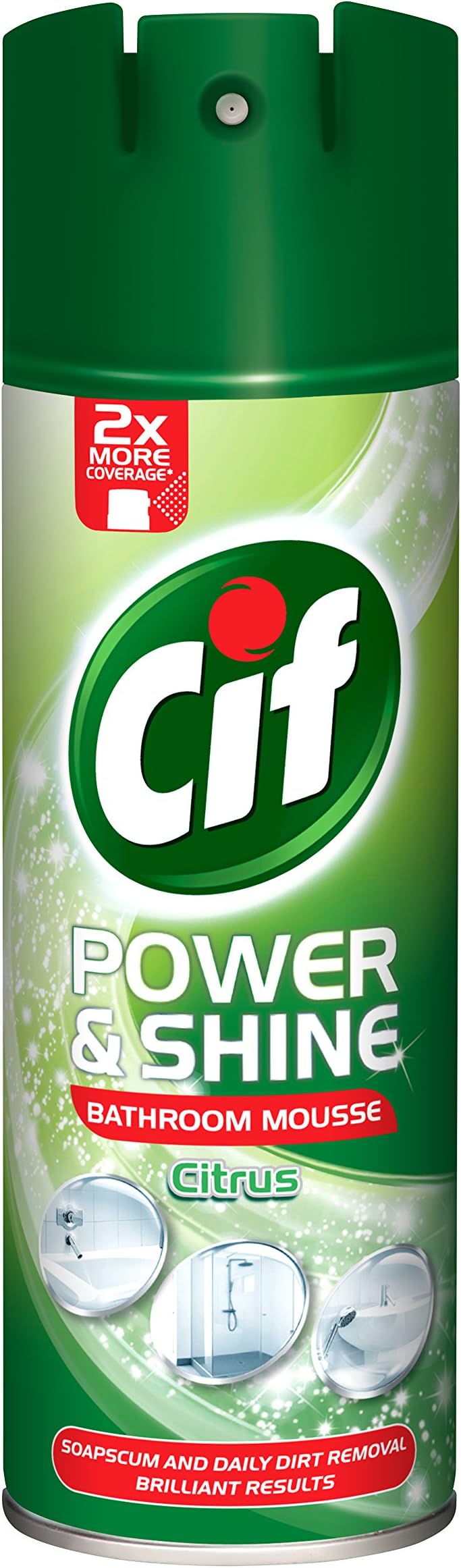 Unilever Cif Power & Shine Citrus Soap Scum & Daily Dirt Removal Mousse Bathroom Cleaner for Cleaning Plastic, Enamel, and Chrome Surfaces 500 ml