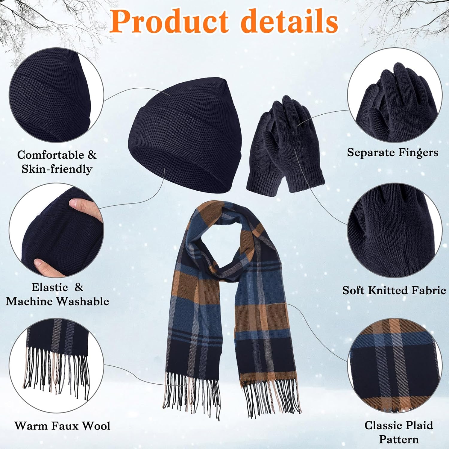 JaGely Kids Winter Hat Gloves Scarf Set Plaid Scarves Knit Beanie for 5-10 Boys Girls Homeless Gift Cold Weather - Image 4