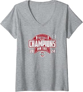 Womens Ohio State Buckeyes National Champs 2024 CFP Success Gray V-Neck T-Shirt