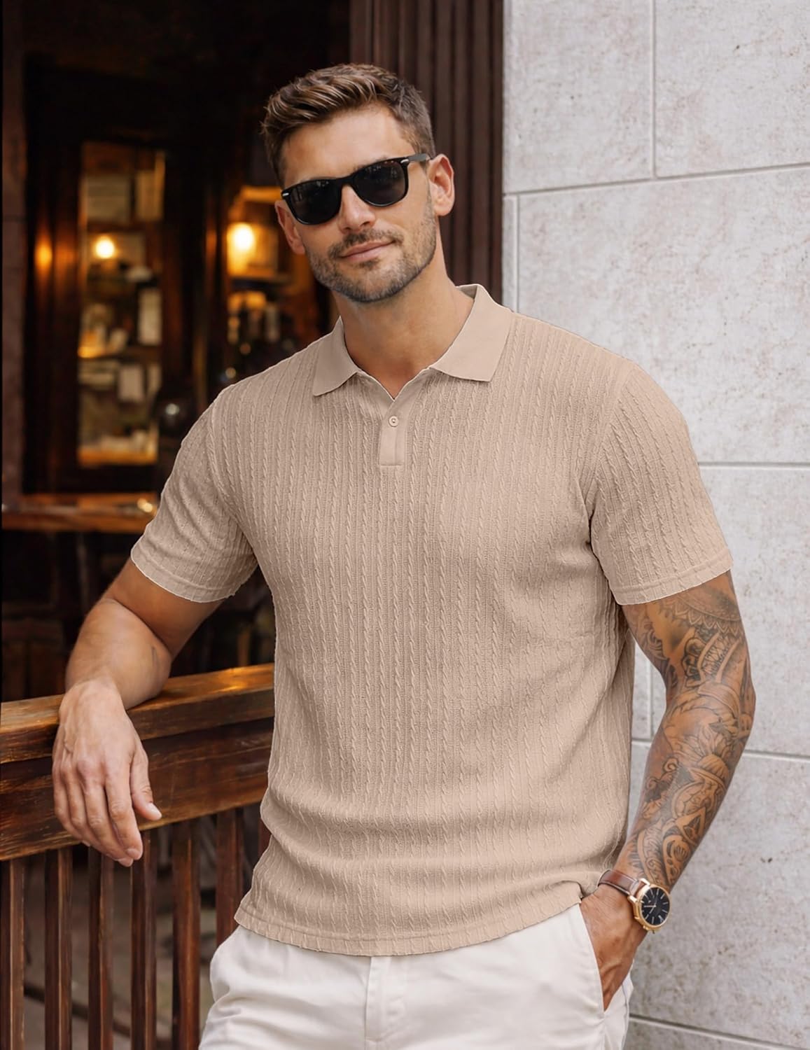 Mens Knit Polo Shirts Short Sleeve Button Down Texture Polo T Shirts Casual Golf Polo Collared Shirts - Image 4