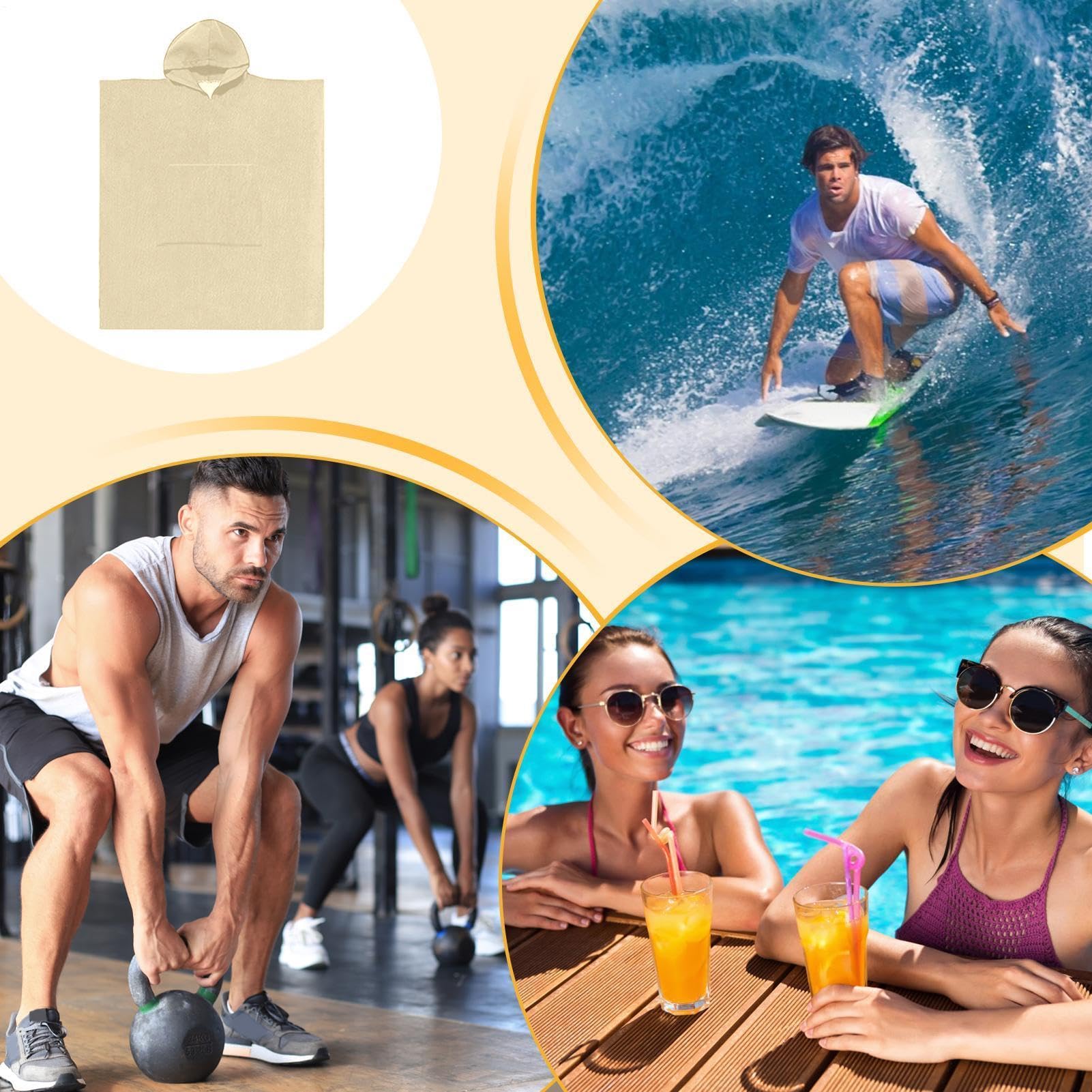 Poncho Changeant Surf Cape en Fibre Fine à Séchage Rapide | Serviette À Capuche Adulte Respirante Pour Extérieur, , Sources Chaudes, Gym, Piscine, , Femmes et Hommes
