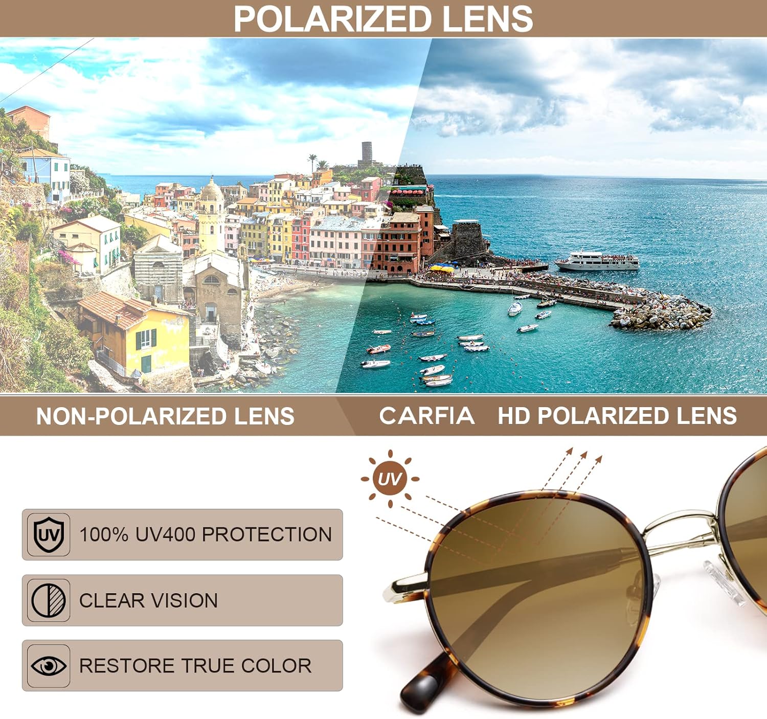 CARFIA Retro Small Round Polarized Womens Sunglasses UV Protection, Trendy Vintage Stylish Designer Sunglasses CA1949 - Image 3