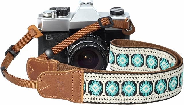 Camera Strap - 1.5" Cowhide Head Shoulder Neck Strap ,Retro Jacquard Embroidery Multi-pattern camera straps for Cameras and Binoculars,Cute Adjustable Thin Strap for Adults & Kids(Vintage White