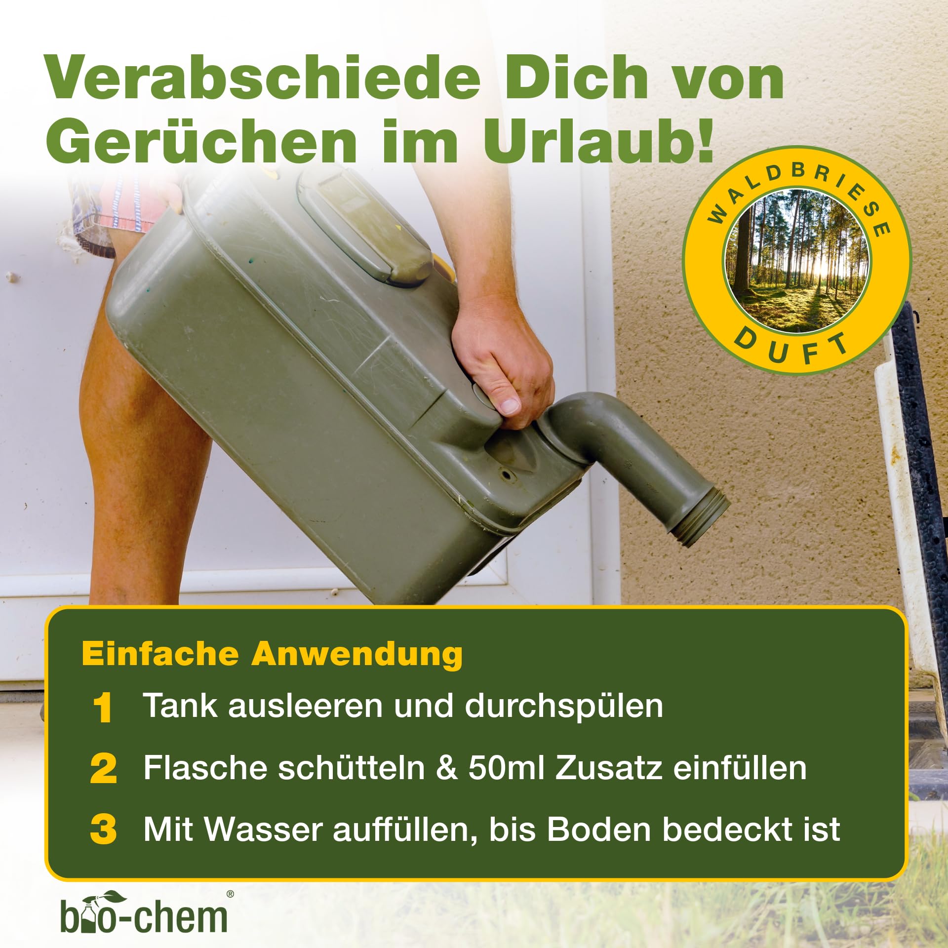bio-chem Sanitärflüssigkeit Campingtoilette 2x 1L | Mikrobiologischer Toilettenzusatz gegen Gerüche & Fäkalien für mobile Toilette und Chemietoilette
