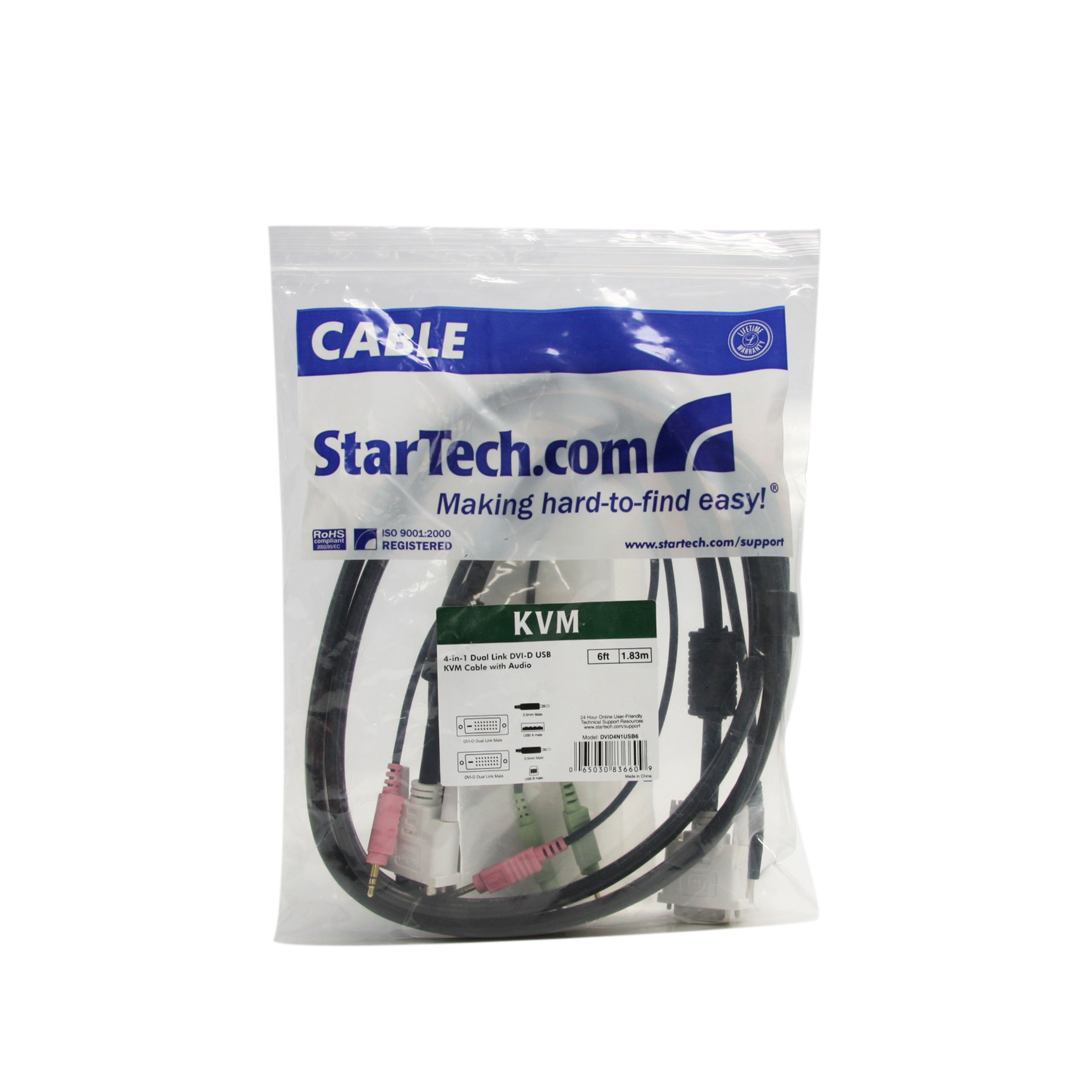 StarTech.com Cavo switch KVM DVI-D Dual Link USB 4 in 1 con audio e microfono 1,8 m (DVID4N1USB6)