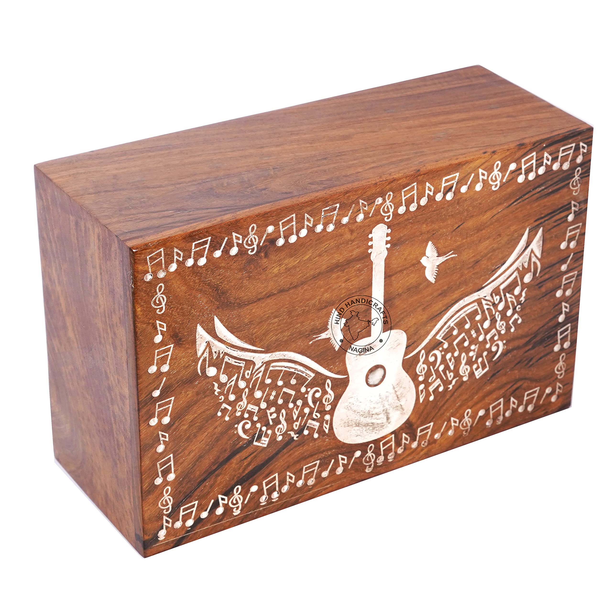 Hind Handicrafts Guitar-Shaped Wooden Urn - Cremation Urn For Human Ashes, Adult Large (250 Cu In)