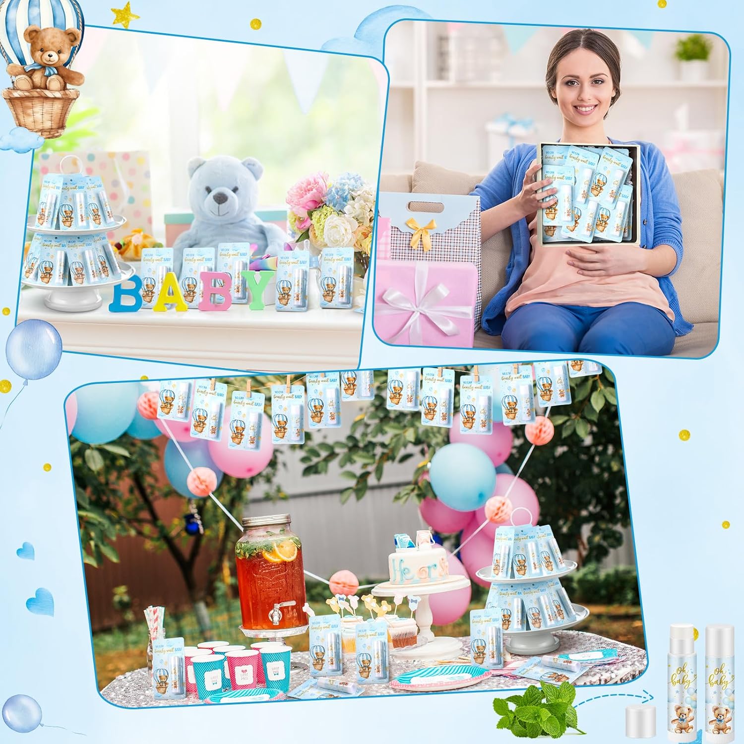 50 Pack Bear Themed Baby Shower Favor Baby Shower Lip Balm Bulk We Can Bearly Wait Party Thank You Gifts for Gender Reveal Guest Games Prizes Spring Halloween Thanksgiving Party Supplies