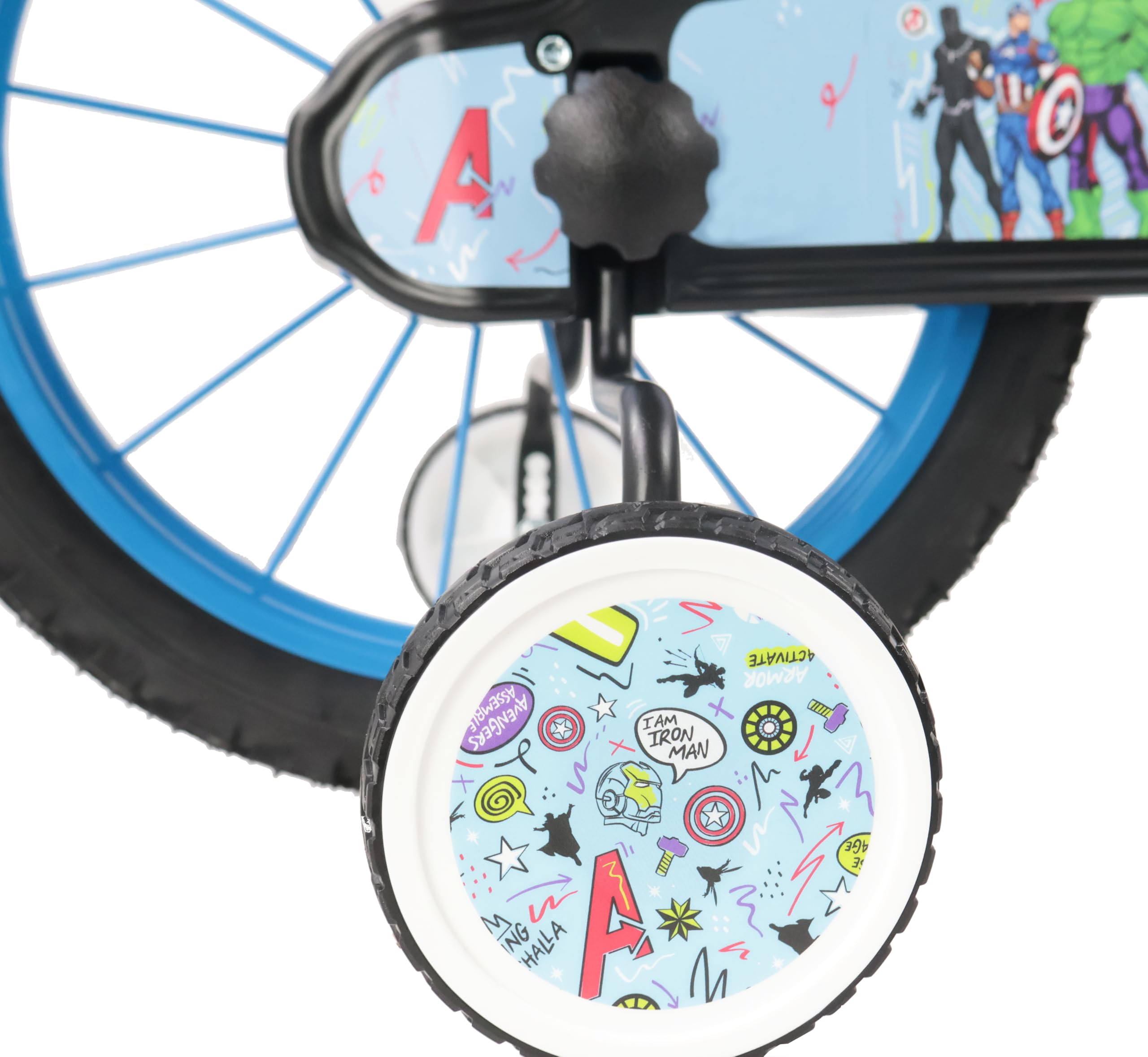 Denver Bike Bicicletta Bambino 16 Pollici Licensed Avengers, 4-6 Anni, Rotelle Removibili, Freni Caliper Anteriore/Posteriore, Telaio Acciaio, Ruote Gonfiabili, Borraccia e Scudo