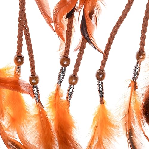 Miniatura 3 de AWAYTR Diadema de plumas con tocado bohemio, accesorios de plumas elásticas para festivales gitanos, tocados indios de los años 70 (naranja)