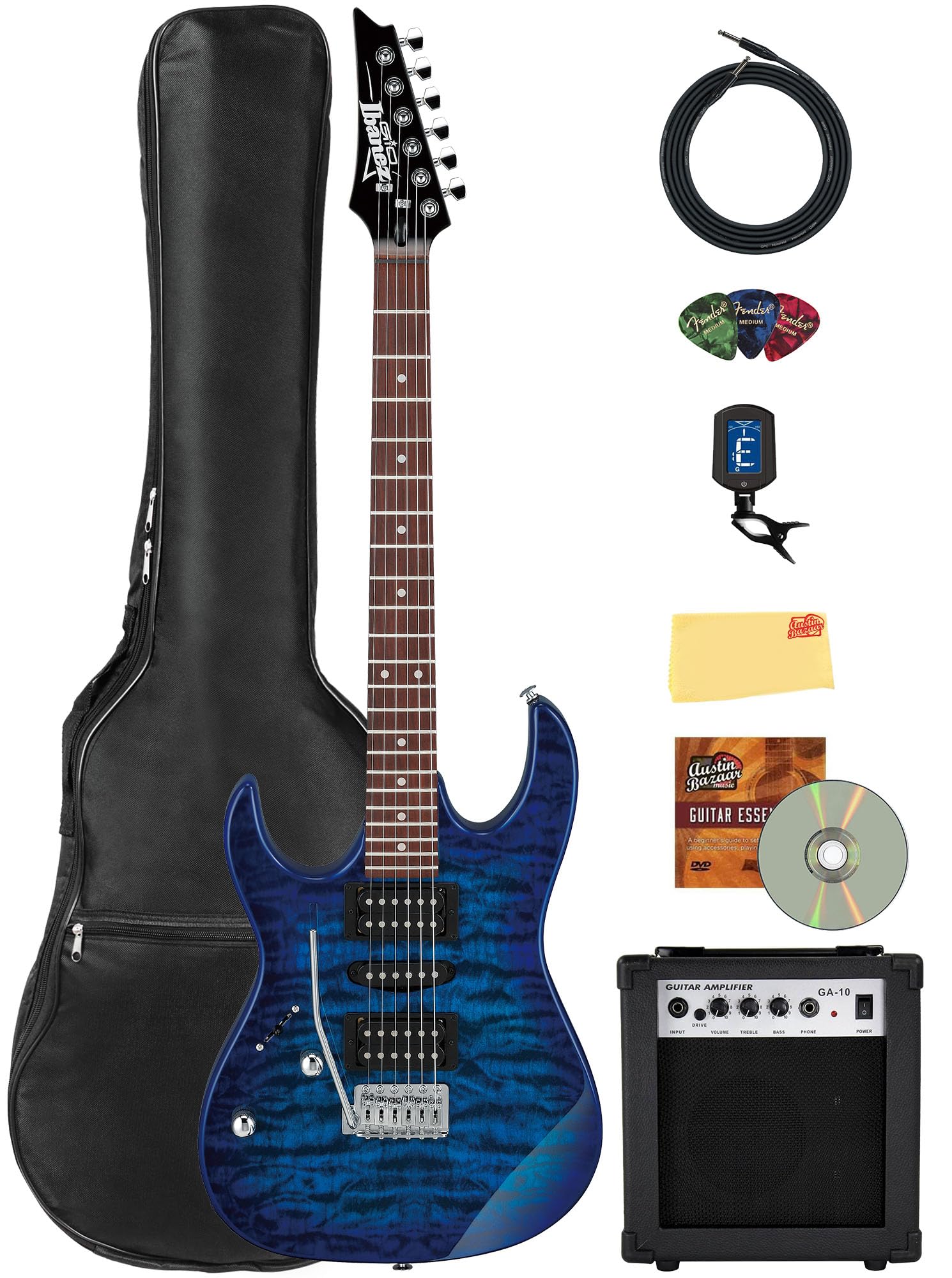 Ibanez GRX70QAL RG Gio Left Handed Electric Guitar Bundle