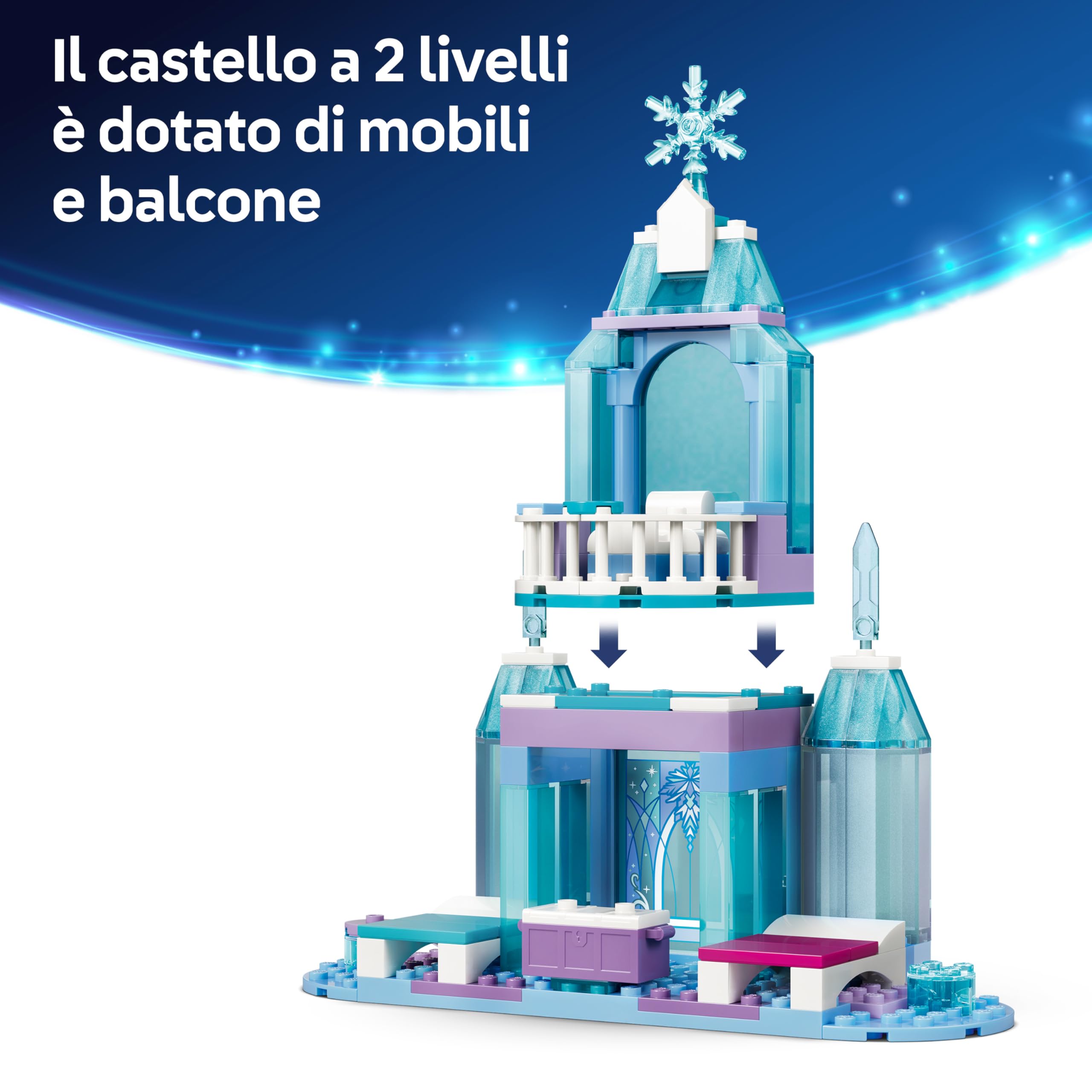 LEGO | Disney Frozen Castello di Ghiaccio di Elsa e Avventura sulla Neve - Giocattolo con Mini Bamboline di Anna ed Elsa, Olaf, Binari del Treno e Carrelli da Neve - Regalo per Bambine 4+ Anni - 43281