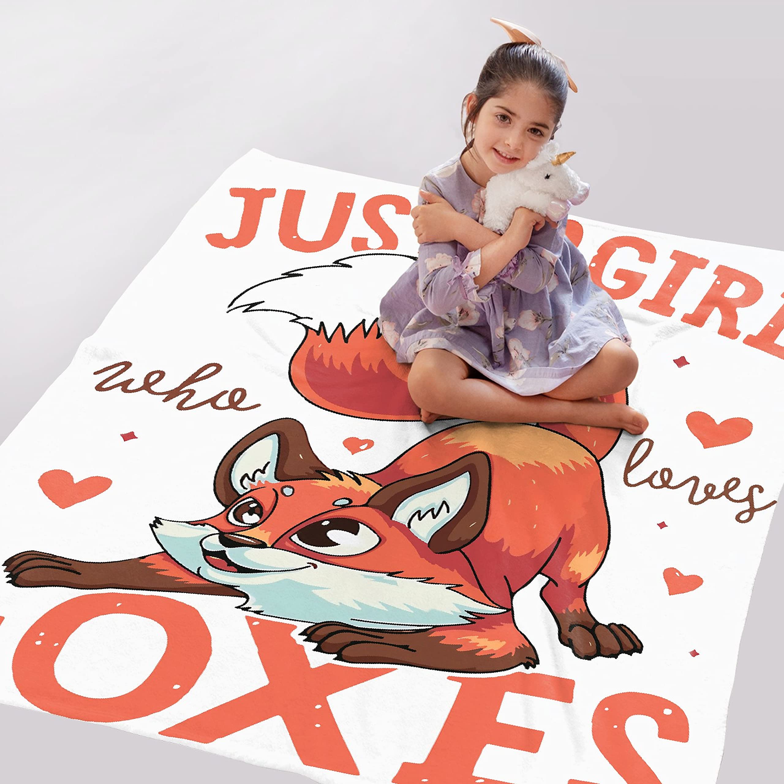 Couverture Polaire Just A Girl Who Loves Foxes | Microfibre Douce 203x152 Cm | Plaid Lit Canapé Pour Adulte