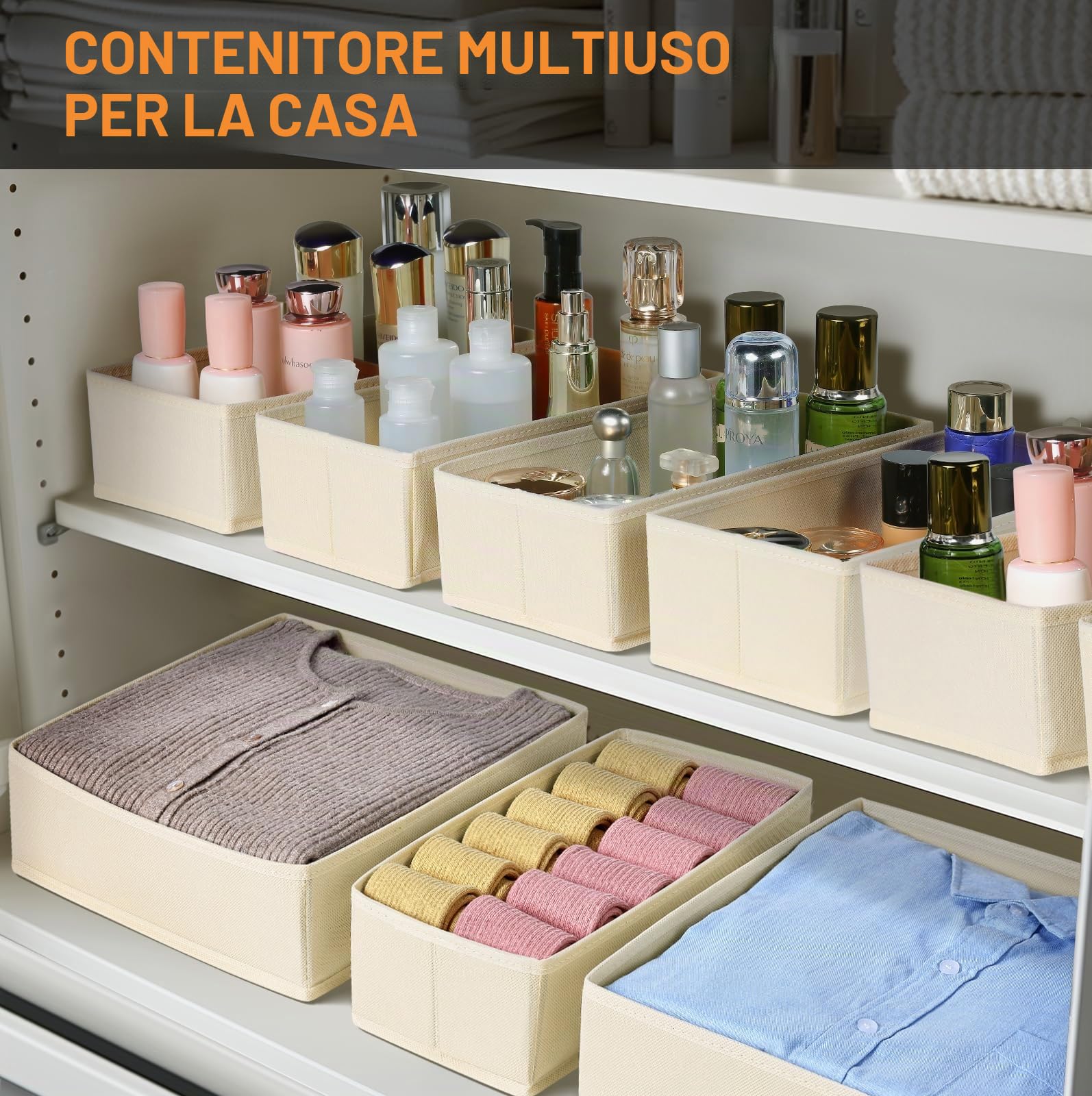 Homsorout Organizer per Cassetti Armadio - Divisori per Cassetti Contenitori per Guardaroba Organizzatore Cassetti per Calze, Pantaloni, Biancheria Intima, 12 Pezzi Beige | Organizer per cassetti, pieghevole, in tessuto, adatto per cassettiera, calze, reg