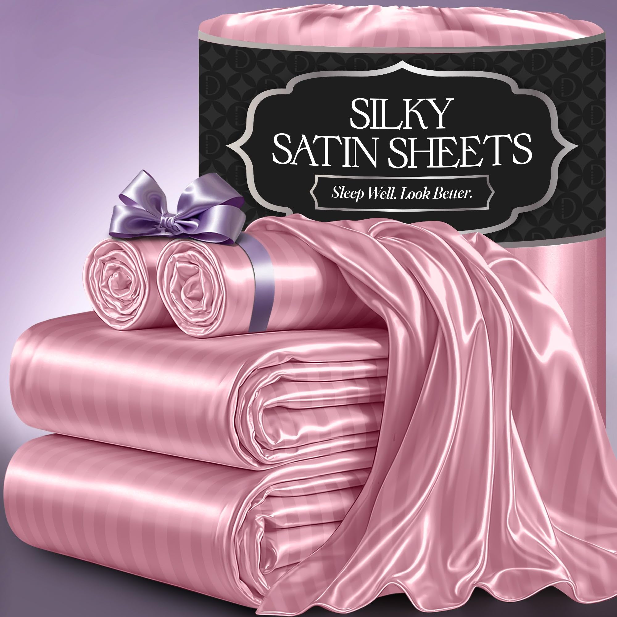 DECOLURE Satin Bed Sheets - 4 Piece Luxury Silky Queen Size Bedding Set - Softer Than Silk, Wrinkle-Free with 15” Deep Pocket Fitted Sheet, Perfect