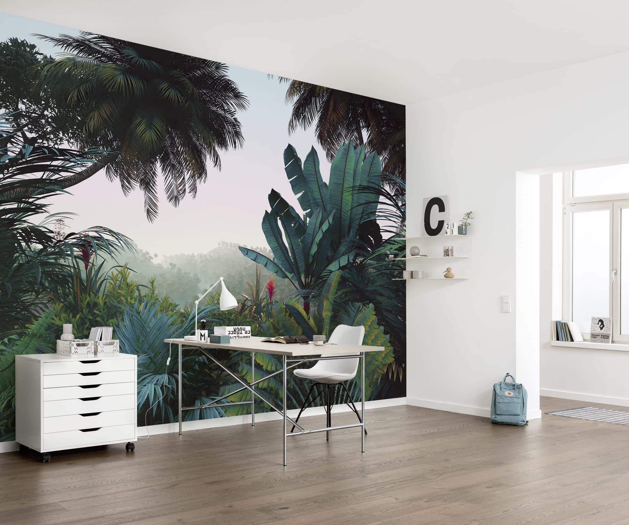 Komar Vlies Fototapete - Jungle Morning - Größe: 400 x 250 cm (Breite x Höhe) - Tapete, Design, Wohnzimmer, Wanddekoration, Schlafzimmer, Palmen, Baum, floral, Landschaft - LJX8-060