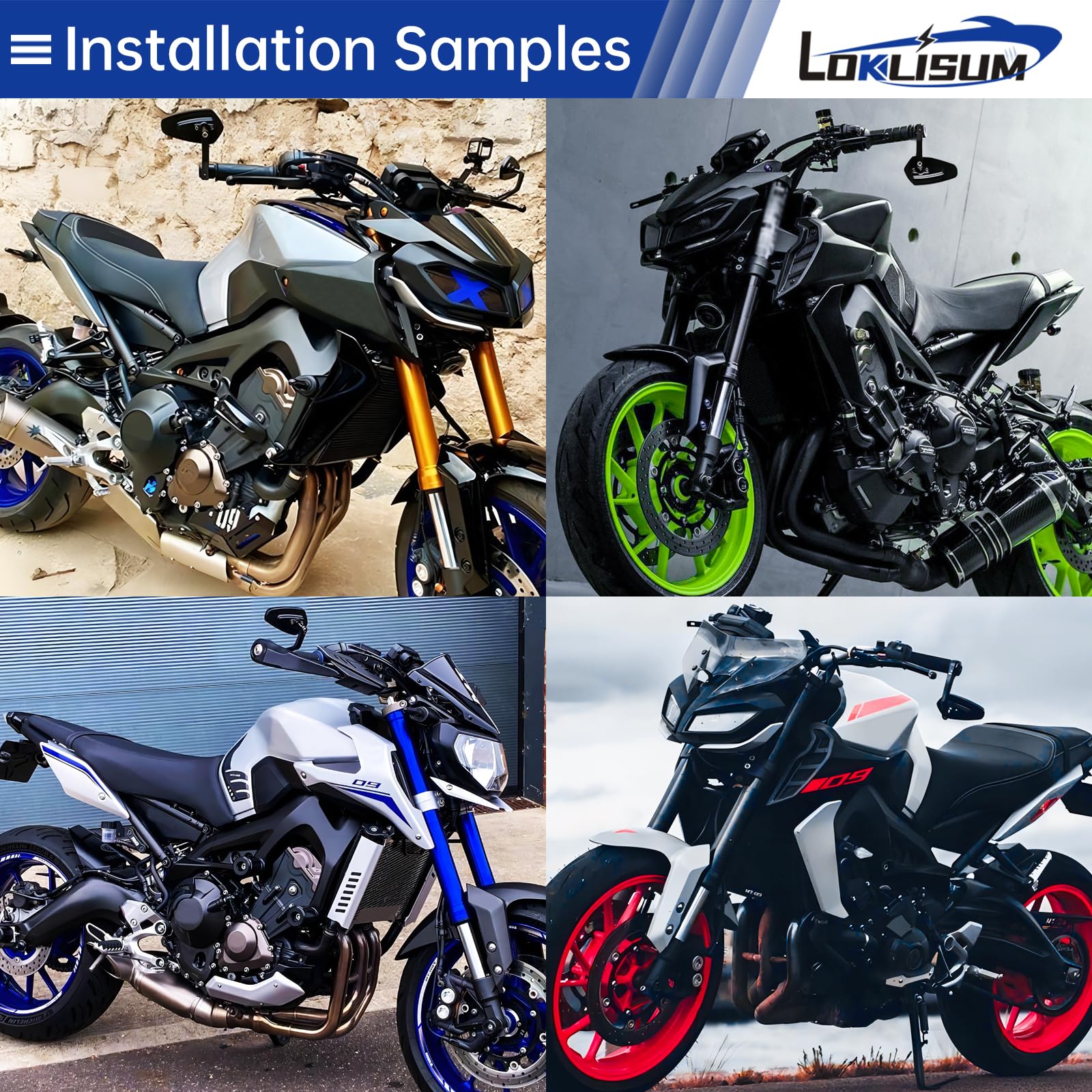 Rétroviseur de Moto Aluminium Rétroviseu Embout de Guidon Moto Latéraux Miroirs Arrière Compatible avec Yamaha MT03 MT07 MT09 MT10 MT15 MT125 FZ1/FZS1000 FZ6 FZ6R XJ6 TMAX530 TMAX500 (Blanc)