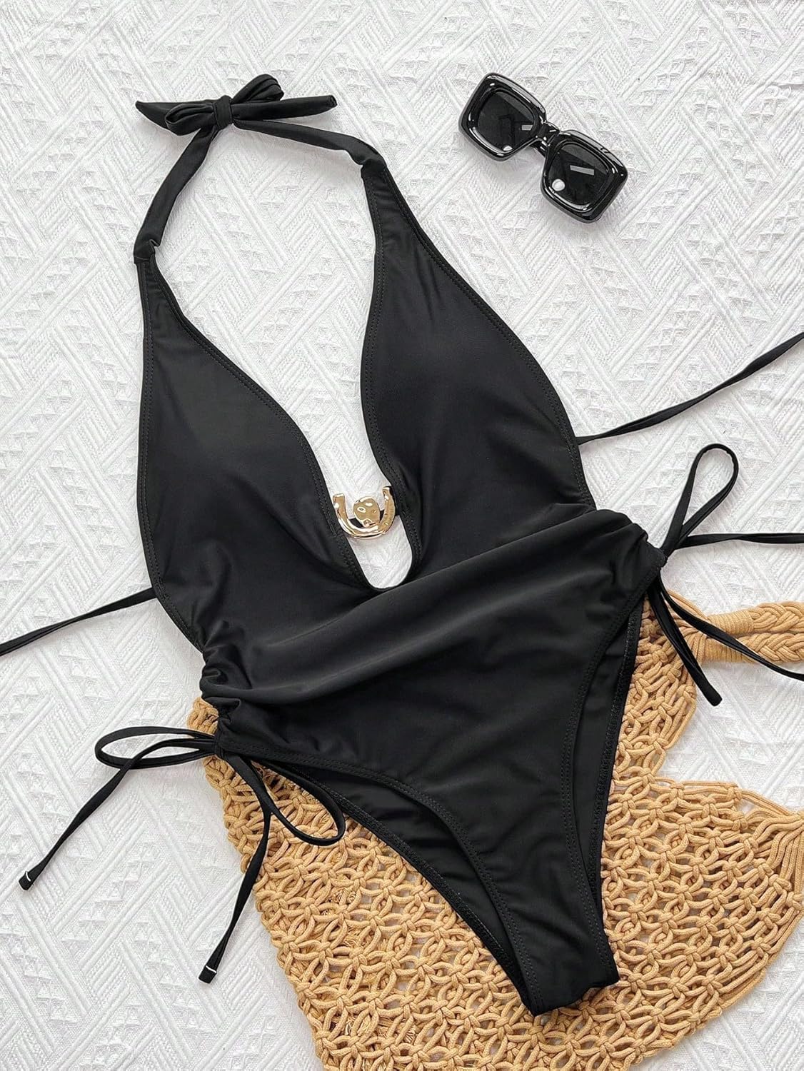 Women's One Piece Swimsuit Plunge Tie Side Cutout Sexy Summer Beach Pool Vacation Resort Swimwear - Image 3