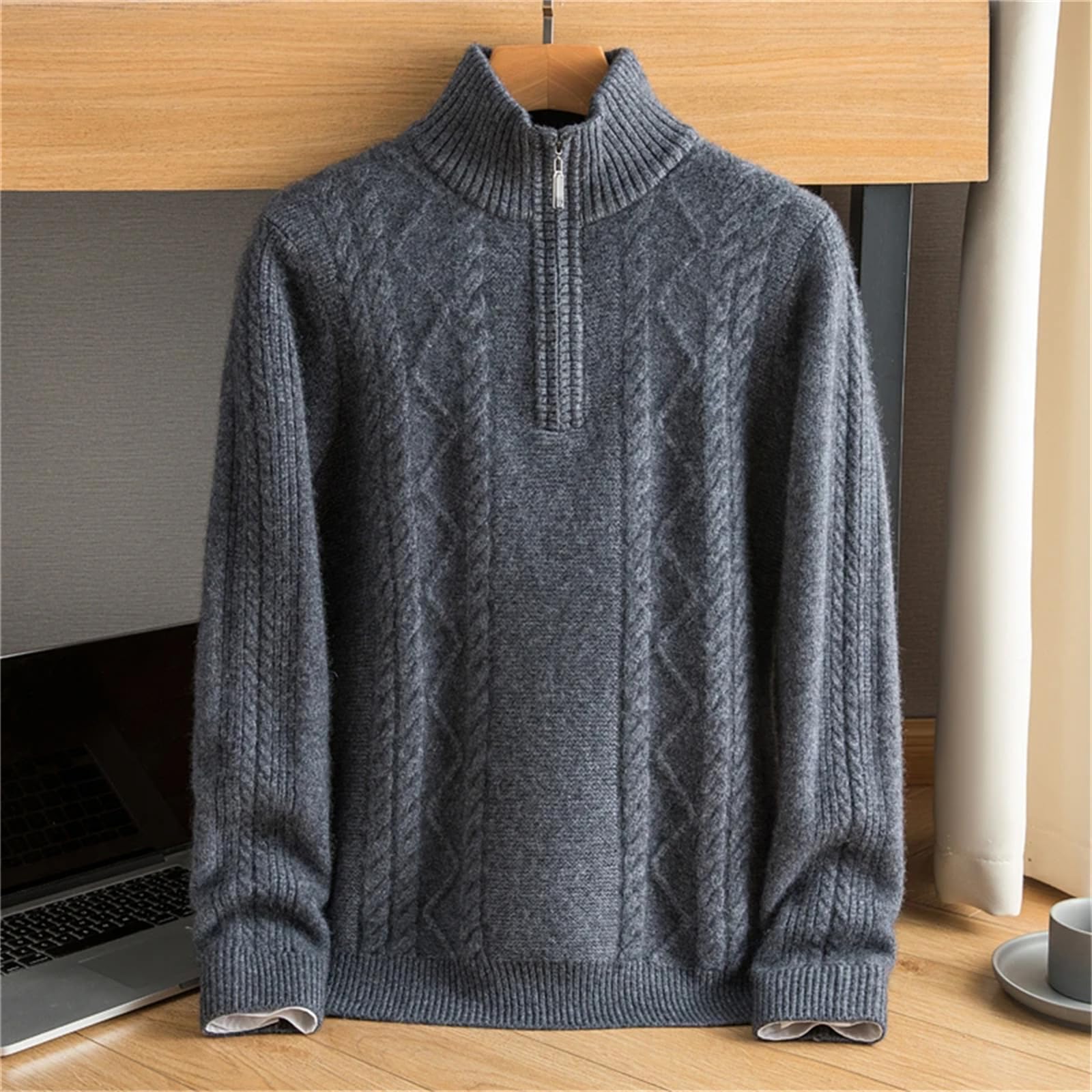 Herren Kaschmir-Pullover mit halbem Reißverschluss, halbhoher Reißverschluss, dicker Strickpullover