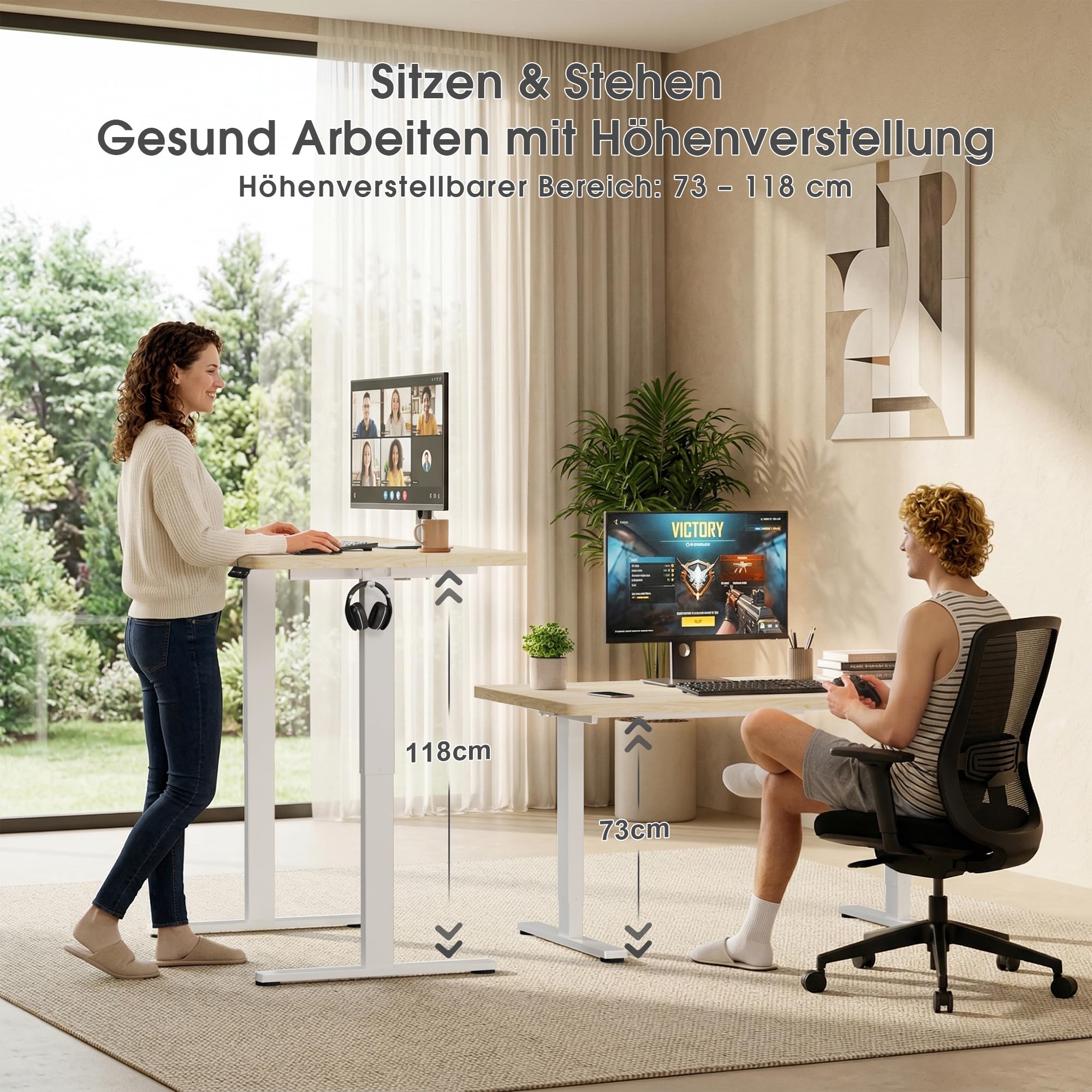 JUMMICO Höhenverstellbarer Schreibtisch 160x80cm mit Kabelwanne | Ergonomischer Bürotisch mit 18 mm Tischplatte mit Automatischer Sitzerinnerung Standing Desk für Homeoffice & Gaming