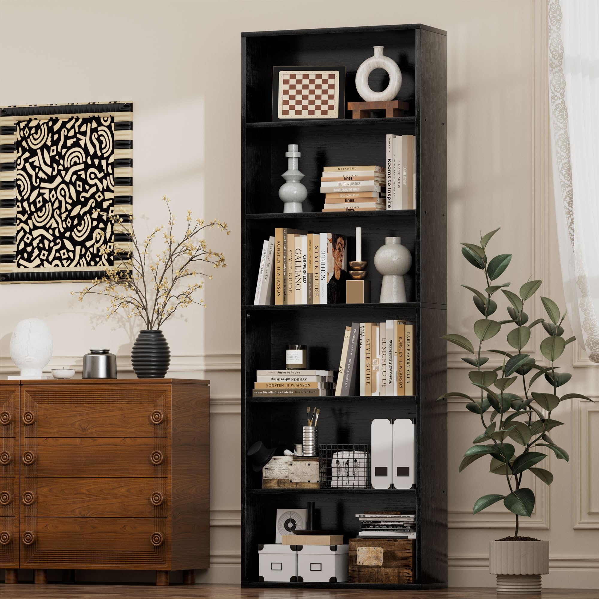 Tall Narrow Bookshelf with Six Shelves
