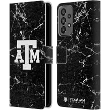 Head Case Designs Officially Licensed Texas A&M University TAMU B&W Marble Leather Wallet Case Compatible with Samsung Galaxy A73 5G 2022