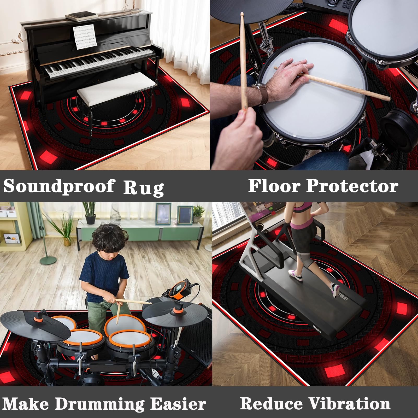 230 x 200 cm Tappeto per Batteria Acustica | Tappetino a Tamburo | Tappetino per Batteria Drum | Tappeto Insonorizzato per Batterie per Elettroniche Rullante Snare Drum Grancassa Strumenti Musicali
