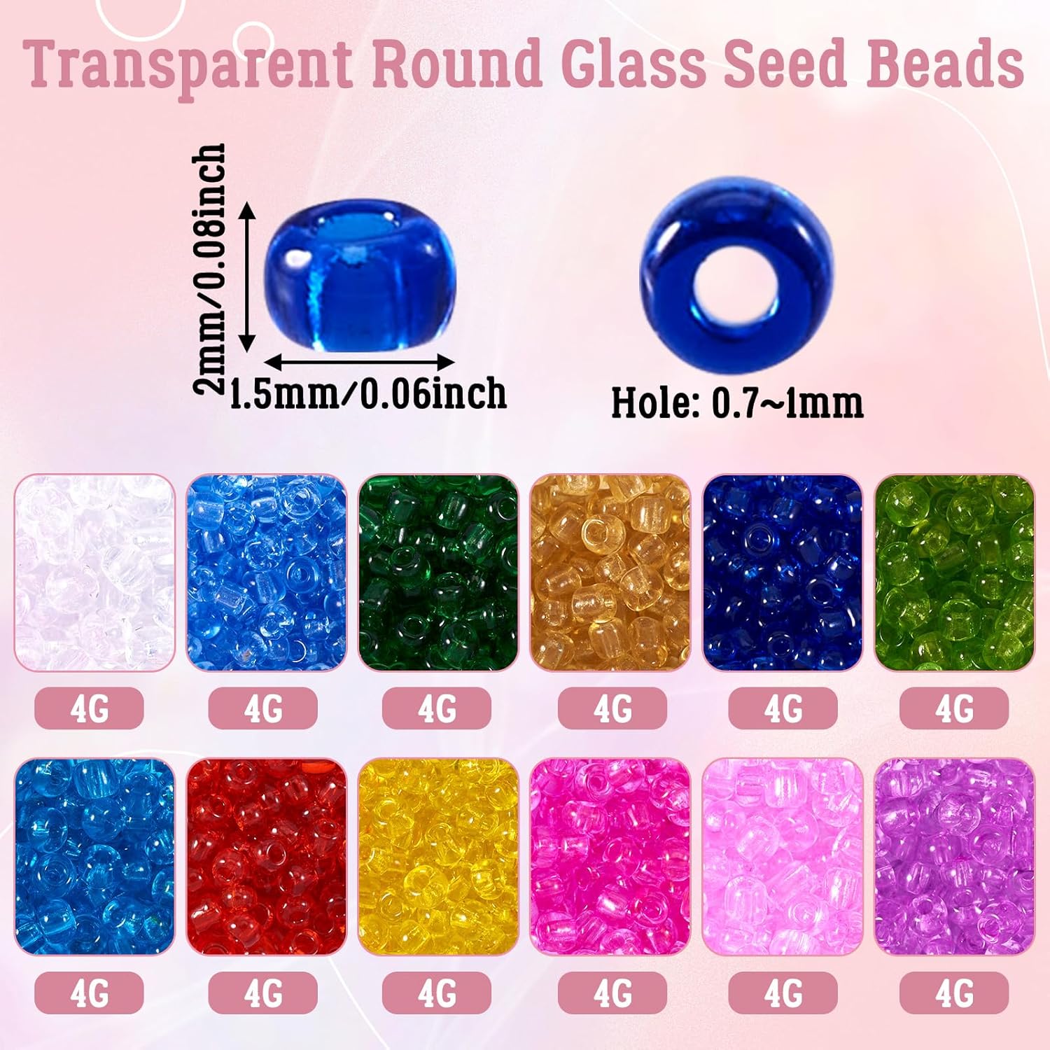 FASHEWELRY 1 Box 2mm Transparent Glass Seed Beads Colorful Round Crystal Pony Beads Small Kandi Beads for Bracelets Necklace Earring DIY Jewelry Making Craft - Image 5