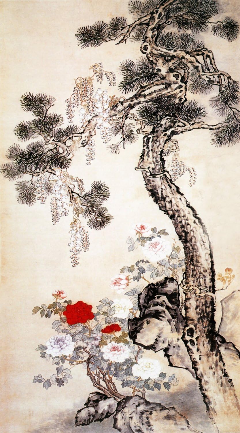 LARGE CHINESE TREE PAINTING 36 X 20 INCHES BOX CANVAS mounted and ready to hang
