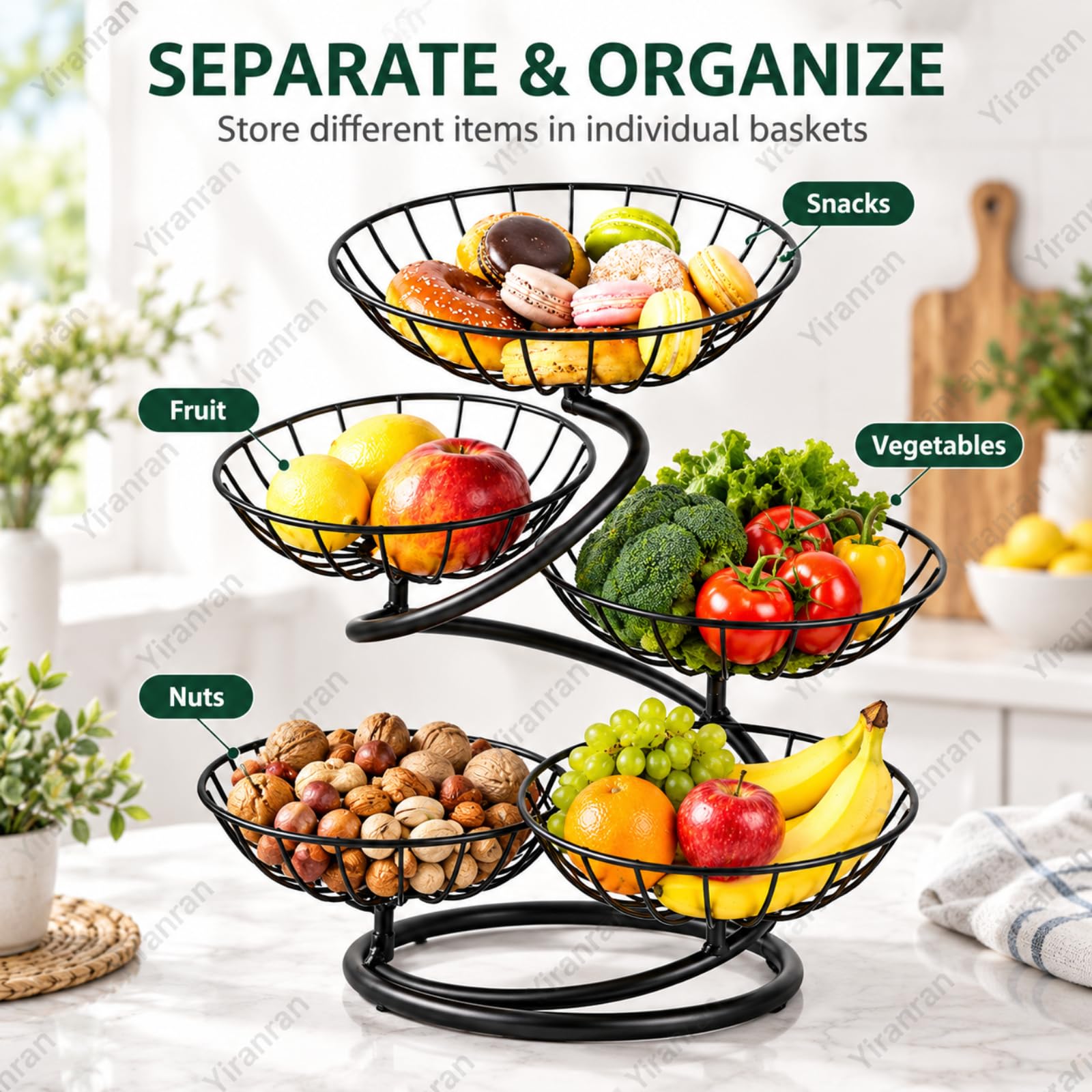 Plato Decorativo De Metal Multicapa Para Frutas, Cesta De Frutas De Metal De 5 Niveles, Estable Y Sin Tambaleos Para Frutas, Verduras Y Aperitivos, Ideal Para La Cocina, El Comedor Y La Sala De