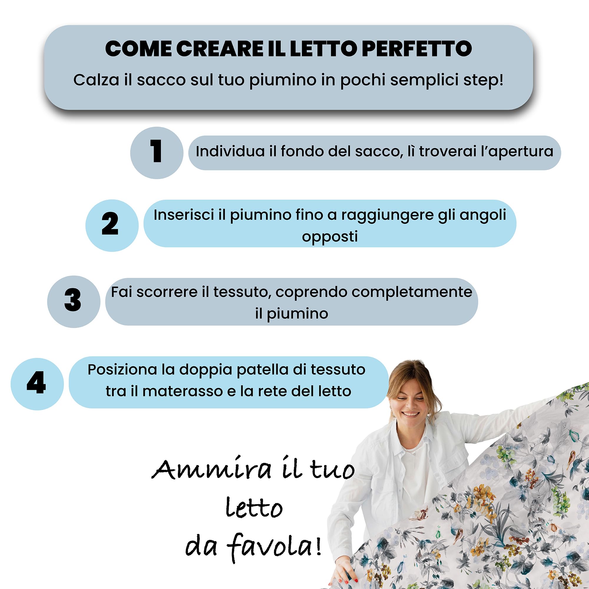 Italian Bed Linen Parure Copripiumino Matrimoniale Aurora - 100% Cotone - Made in Italy - Sacco 250x200 cm + 2 Federe - FLORA