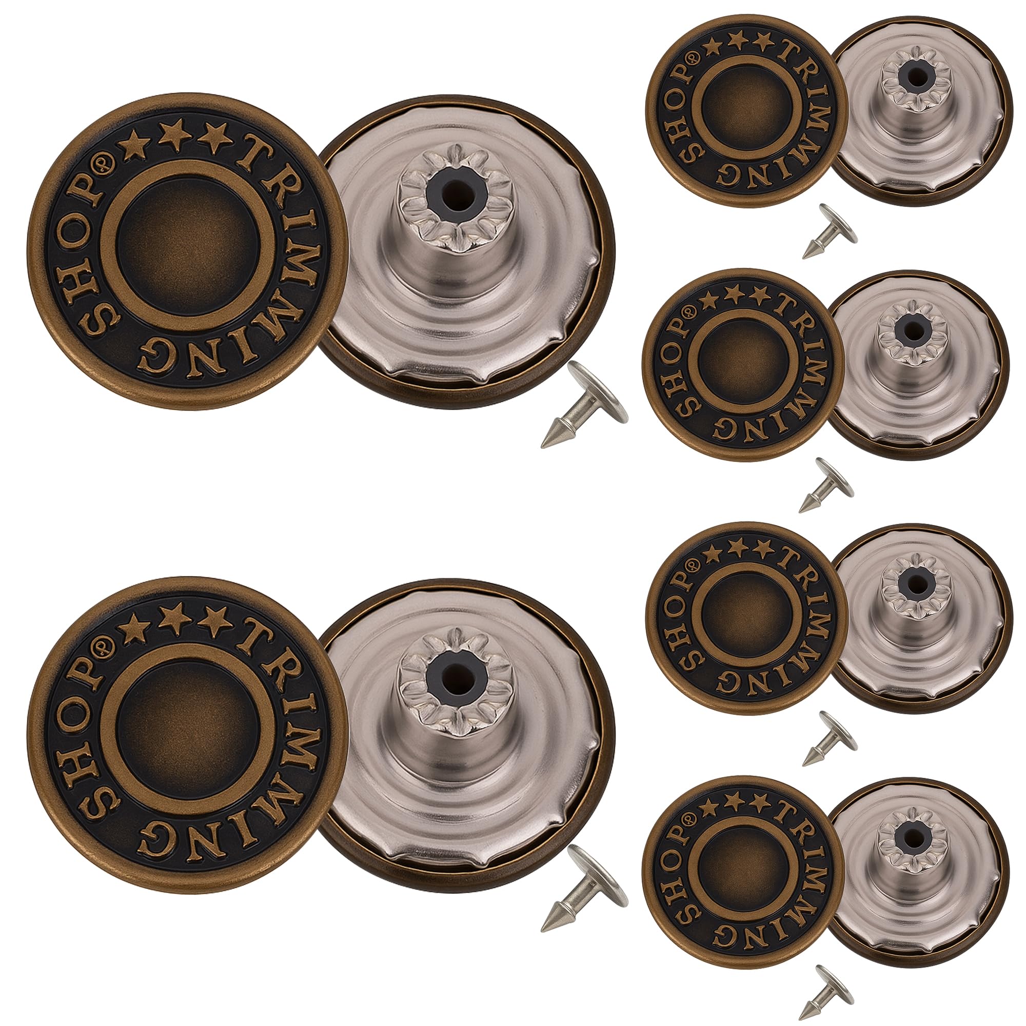 WedDecor Jeans Buttons Brass Tack Fasteners, Hammer on Aluminium Back Pin for Clothing Repair Denim Jackets, Pants, Skirts, Leatherwear, Bronze, 17mm, 50pcs