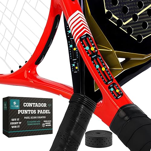 Portador de puntuación de pádel y tenis para raqueta con adhesivo 3M + empuñadura perforada negra Se adapta a todas las raquetas de tenis y pádel