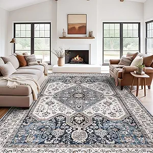 RUUGME Large 10x14 Area Rugs - Large Boho Rugs for Living Room Stain Resistant Carpet Vintage Tribal Rugs for Bedroom Kitchen with Non Slip Backing Decor Floor Decoration Mat 10x14 Navy/Blue
