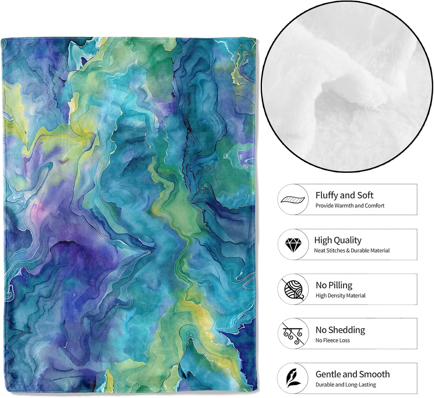 Tie Dye Throw Blanket,50x60in,Soft,Lightweight Flannel,Abstract Watercolor Blue and Green Marble Blankets - Gifts for Adult & Artistic Lovers,for Couch Office Travel,Home Living Room Decor