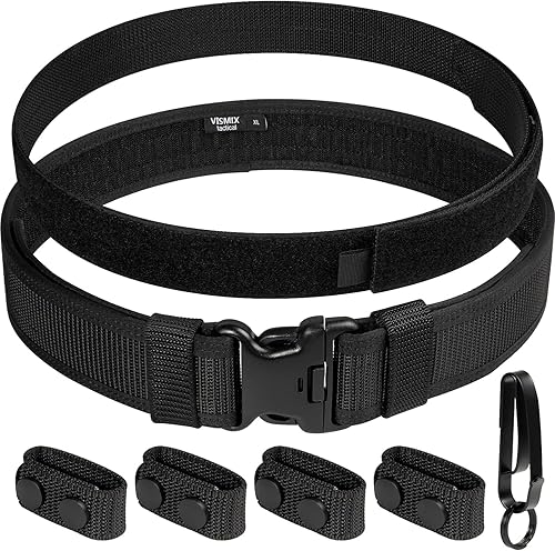 Miniatura 10 de VISMIX Cinturón de nailon de 2 pulgadas con forro de gancho exterior con cinturón interior de bucle, cinturón de servicio policial con soporte para