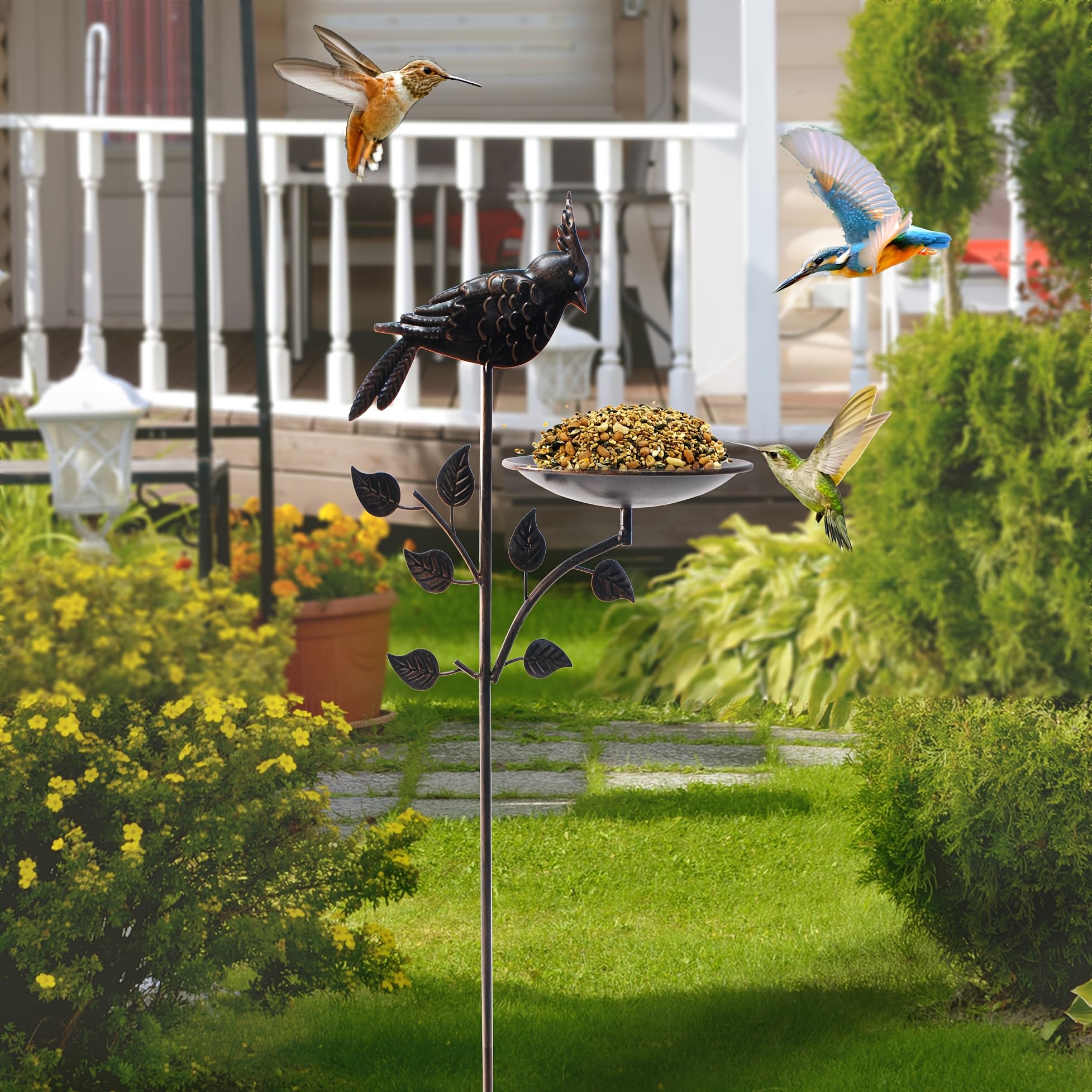 Comedero for pájaros de oropéndola Metal, Bebedero Impermeable for Exteriores, for jardín, comederos Suelo, Cobre Antiguo Profundo per Balcone Giardino Cortile Patio