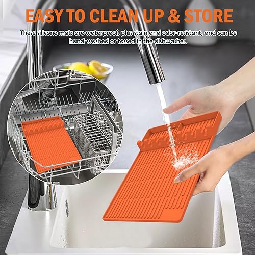 Miniatura 4 de Tapete para parrilla, paquete de 2 alfombrillas laterales para Blackstone, almohadilla de silicona para parrilla al aire libre, encimera de cocina,