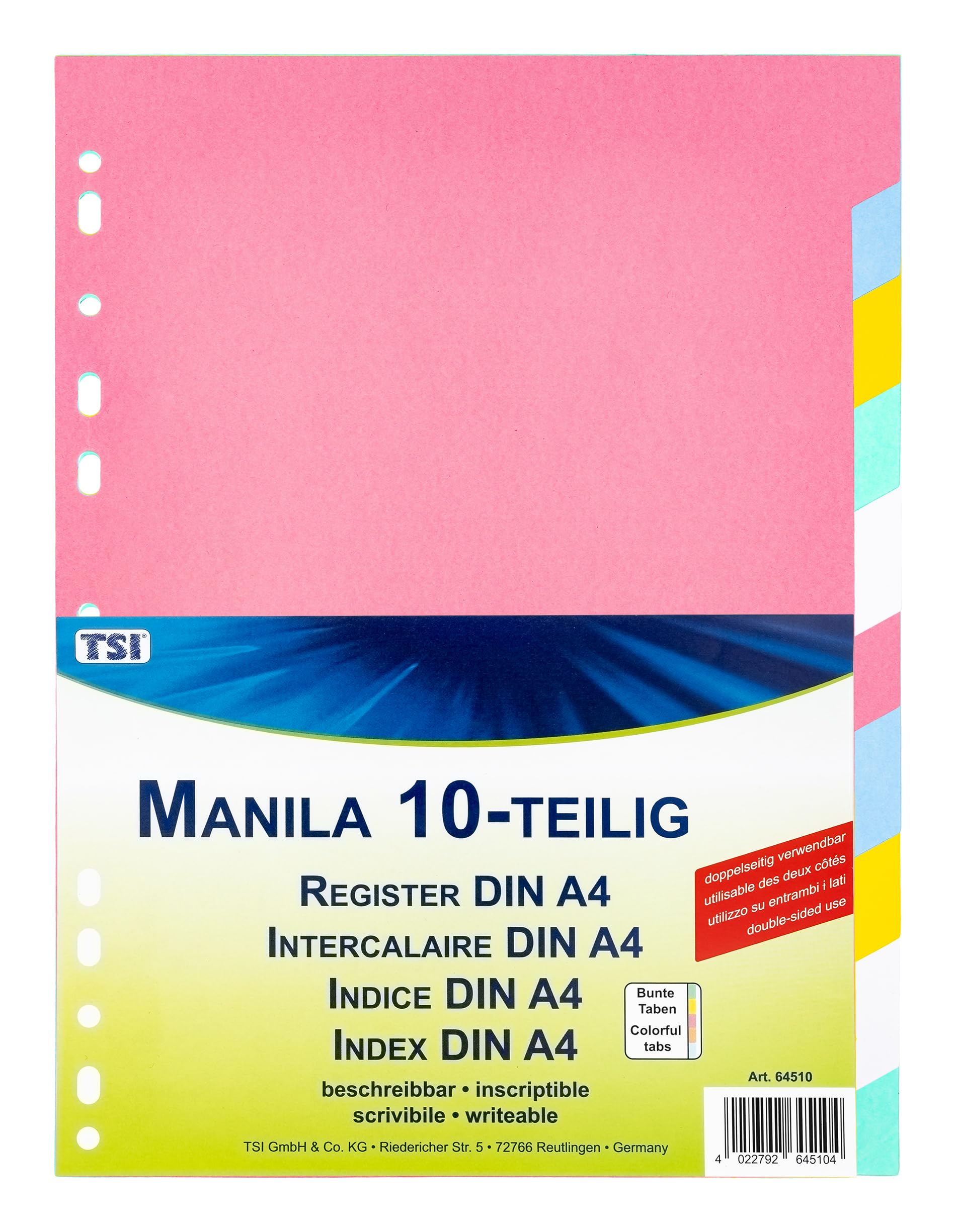 Lot De 6 Intercalaires Carton A4 180 G/m² - Carton Recyclé Manilla - 6 Couleurs - Pour Classeurs 4 Anneaux