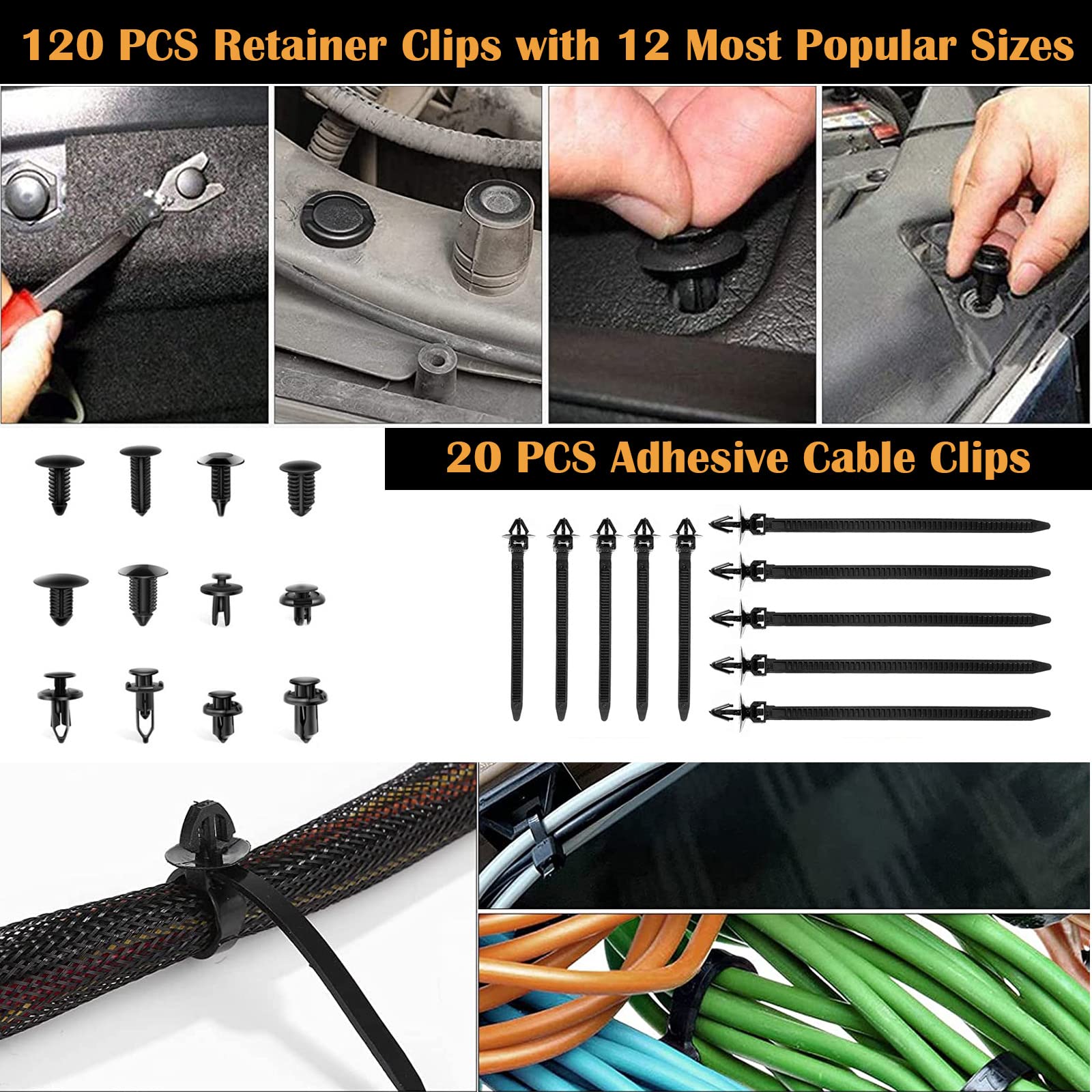 Kit Leve Dmontaggio Interni Auto, 280Pcs Attrezzi per Smontare Plastiche Auto con 120 Clips,Leve Plastica Smontaggio per Smontare Pannello,Interno,Radio(Alta Durezza, Ma Non Danneggia l'Veicolo)