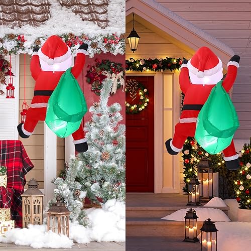 Miniatura 5 de Jenaai Decoración inflable de Papá Noel de 4 pies para exteriores, bolsa de regalo de Papá Noel colgante con LED integrado, decoración de patio de