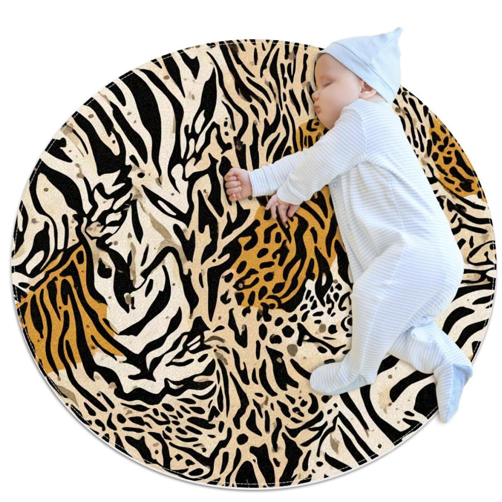 Tapis de bain rond 1m antidérapant foot US et animaux pour chambre