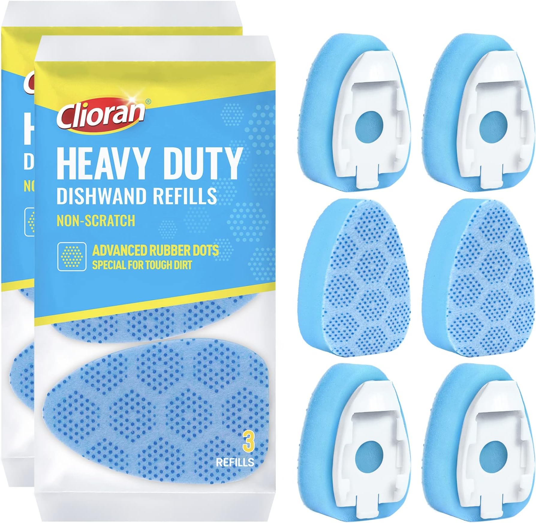 Leak Proof Dishwand Refills with Scrub Dots,Non Scratch Sponge Heads for Dish Wand,20% Thicker Heavy-Duty Scrubber Replacement,Fits Most Handles,Works with All Dish Soaps,Ideal for Kitchen