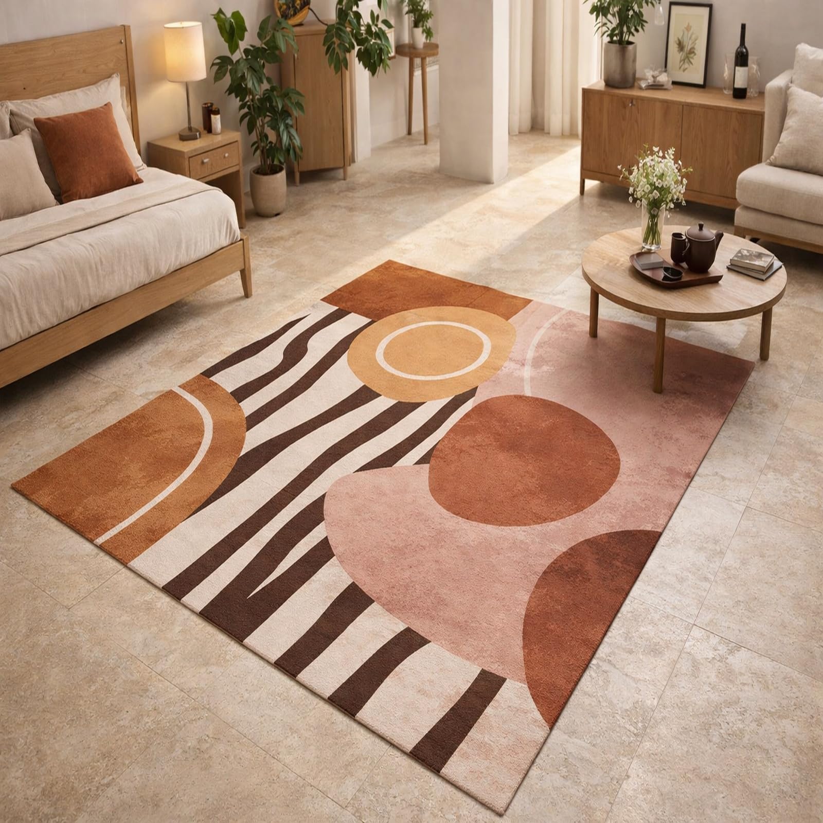 Alfombra moderna marrón de salón cocina y pasillo antideslizante lavable